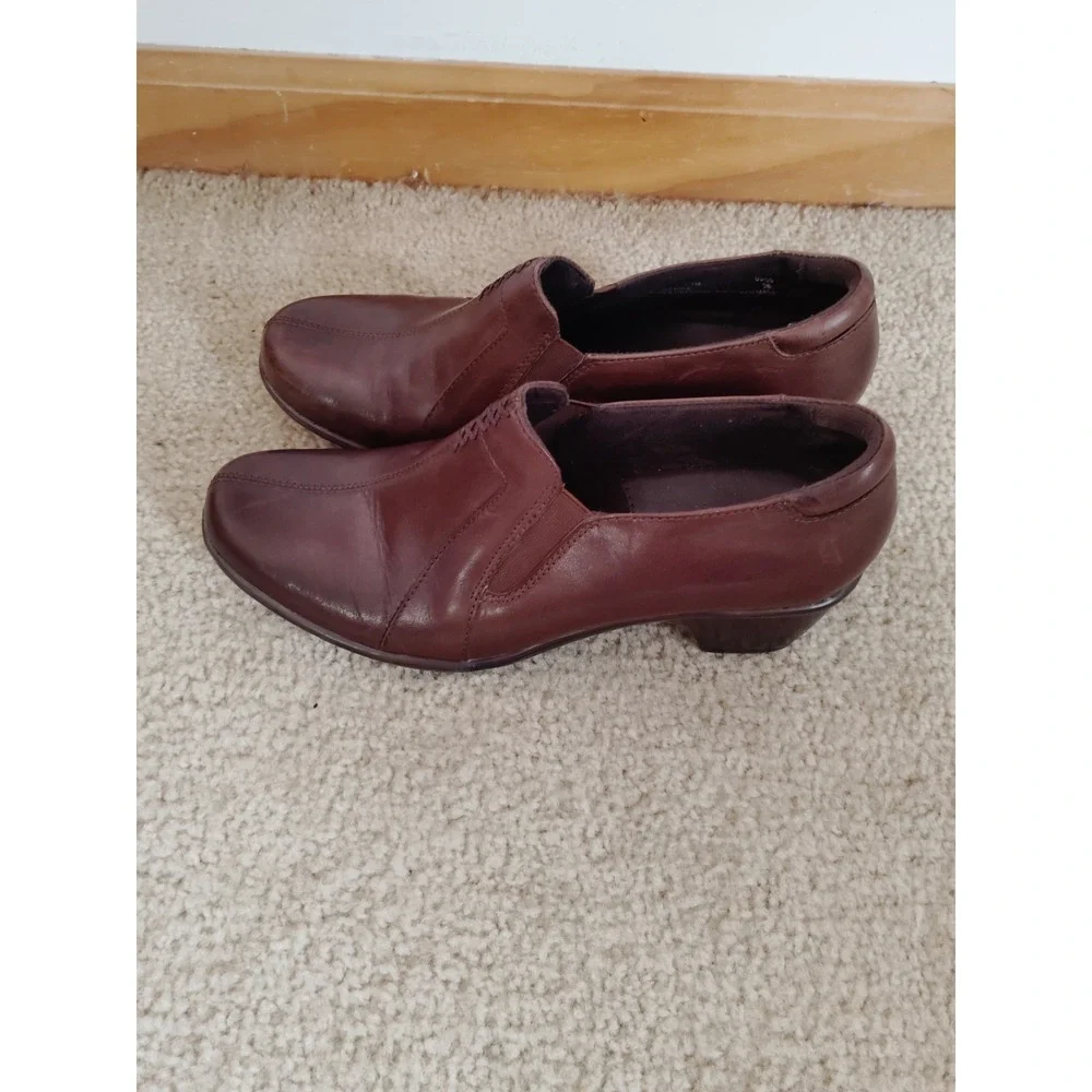 Clarks Unstructured Un.Loop‎ 80443 Women 7 Brown Leather Slip‑On Comfort Shoes